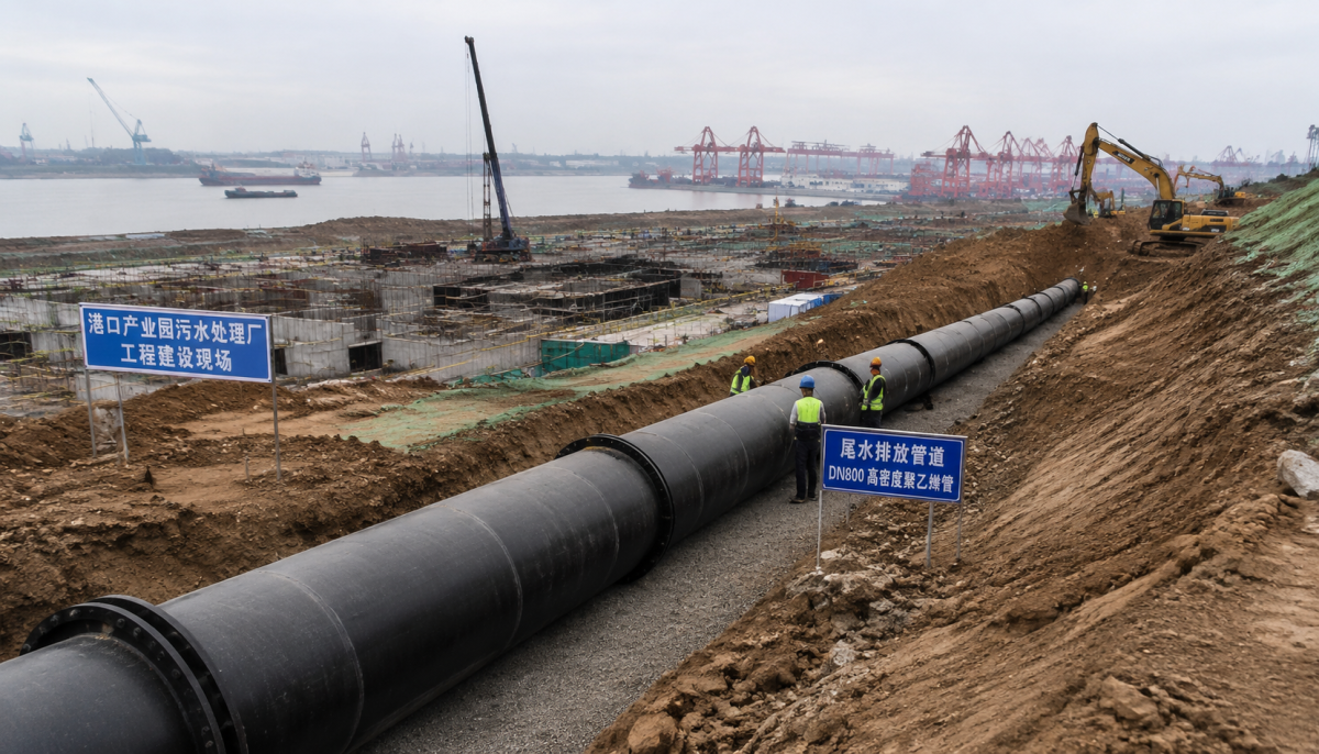 长沙临港虞公港污水处理厂一期：9805万纳污14.35km²，DN800尾水管的选型被边坡地基卡住了