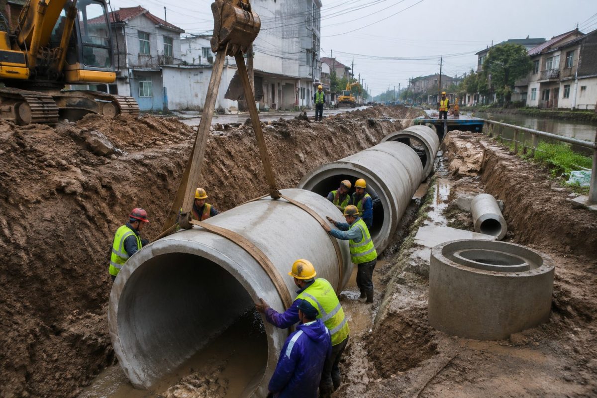 安乡县南部片区雨水管网分层选型与施工现场