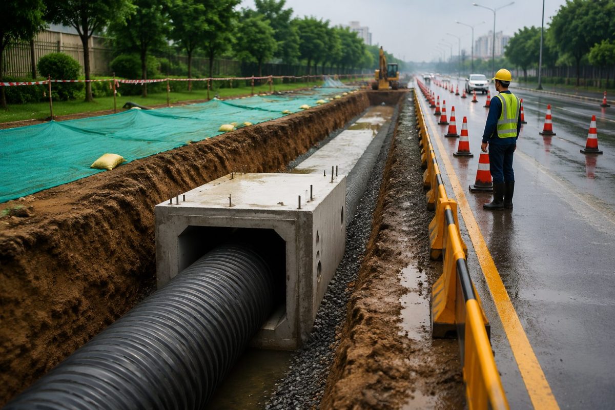 高要城市雨水管网与箱涵施工现场