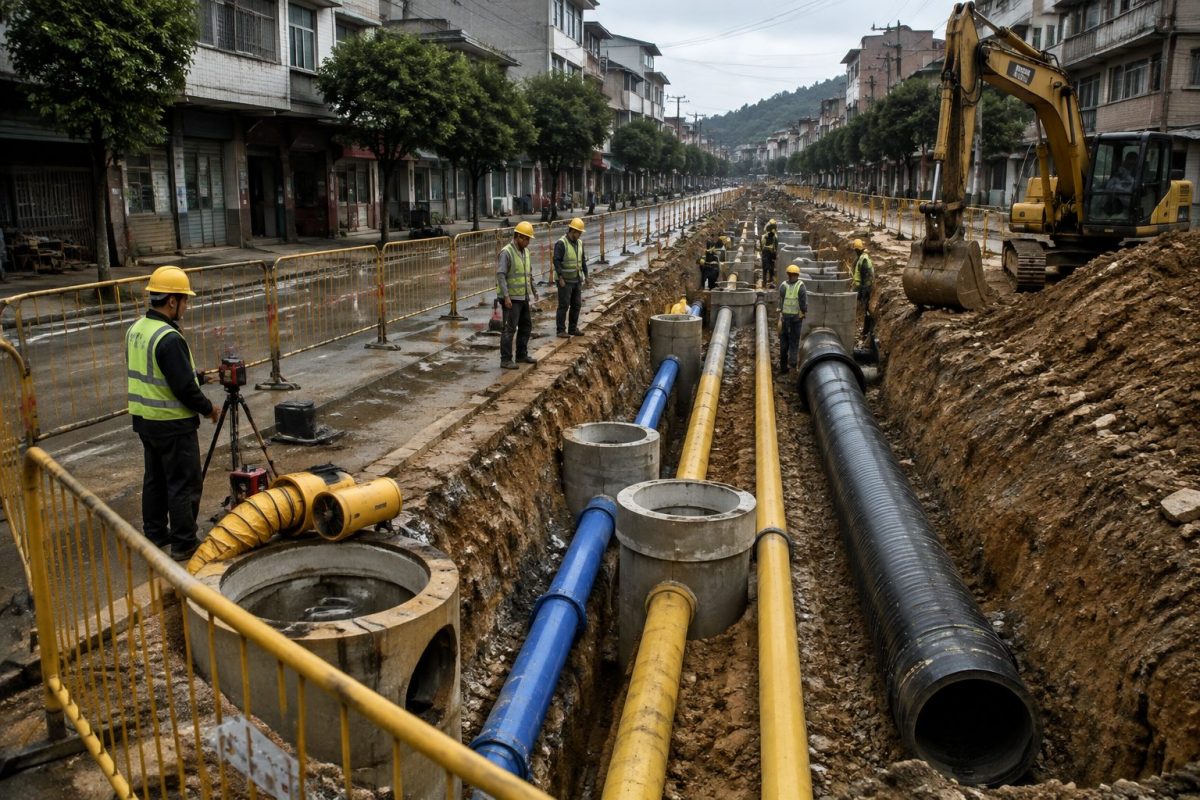 安仁县四大片区地下管网与排水防涝施工场景图