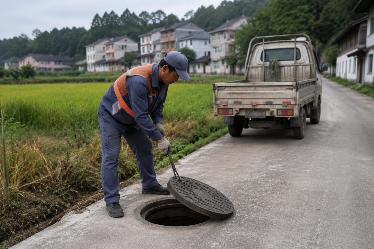 乡村道路检查井日常巡检开启作业