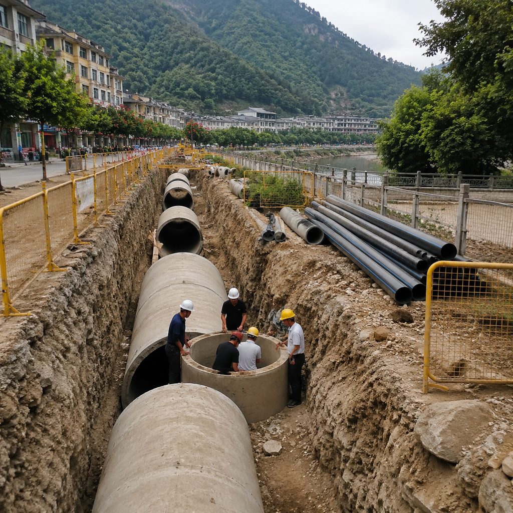 洪江区川岩、萝卜湾与城南片区排水管网施工现场