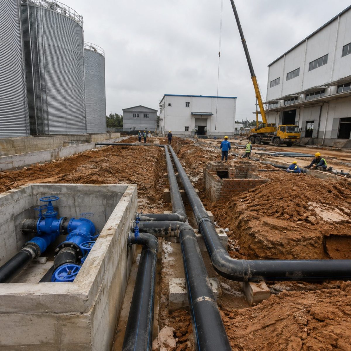 安仁县1.2亿元粮油基地施工准备：厂房、粮库和水泵房的给排水消防管网如何配套