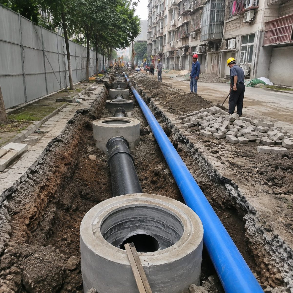 岳阳楼区青年中路9个老旧小区改造：8.34公里HDPE排水与1.48公里PE供水如何避免交叉施工失控