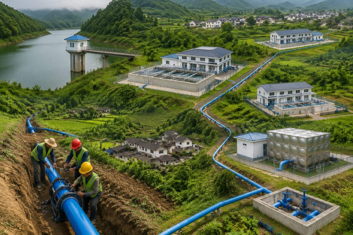 澧县涔北片区农村供水系统示意图，AI生成，非项目实景