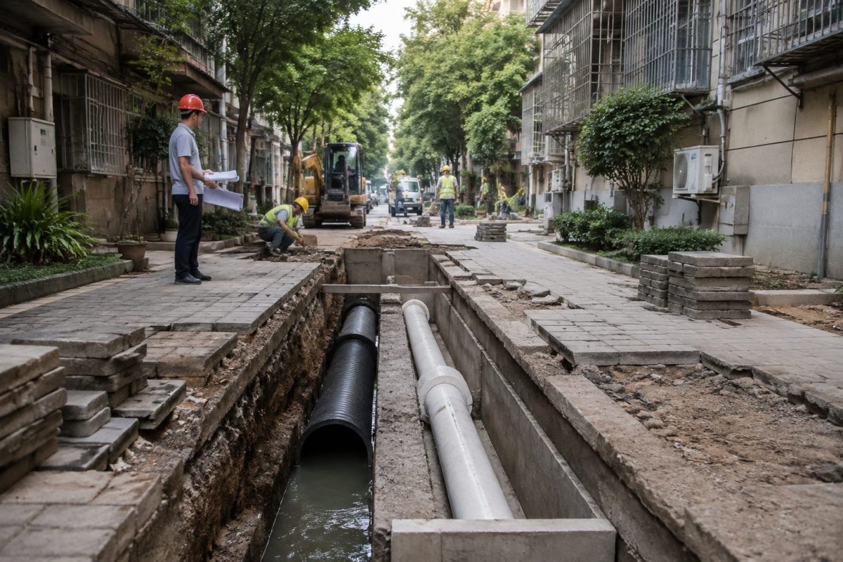 宁乡东城片区老旧小区改造：3681米雨污分流如何接上小区外的主干网道路
