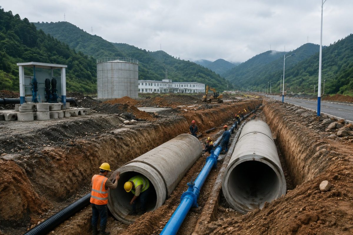 双牌县河东新区高新材料产业园地下综合管网工程示意图，AI生成，非项目实景