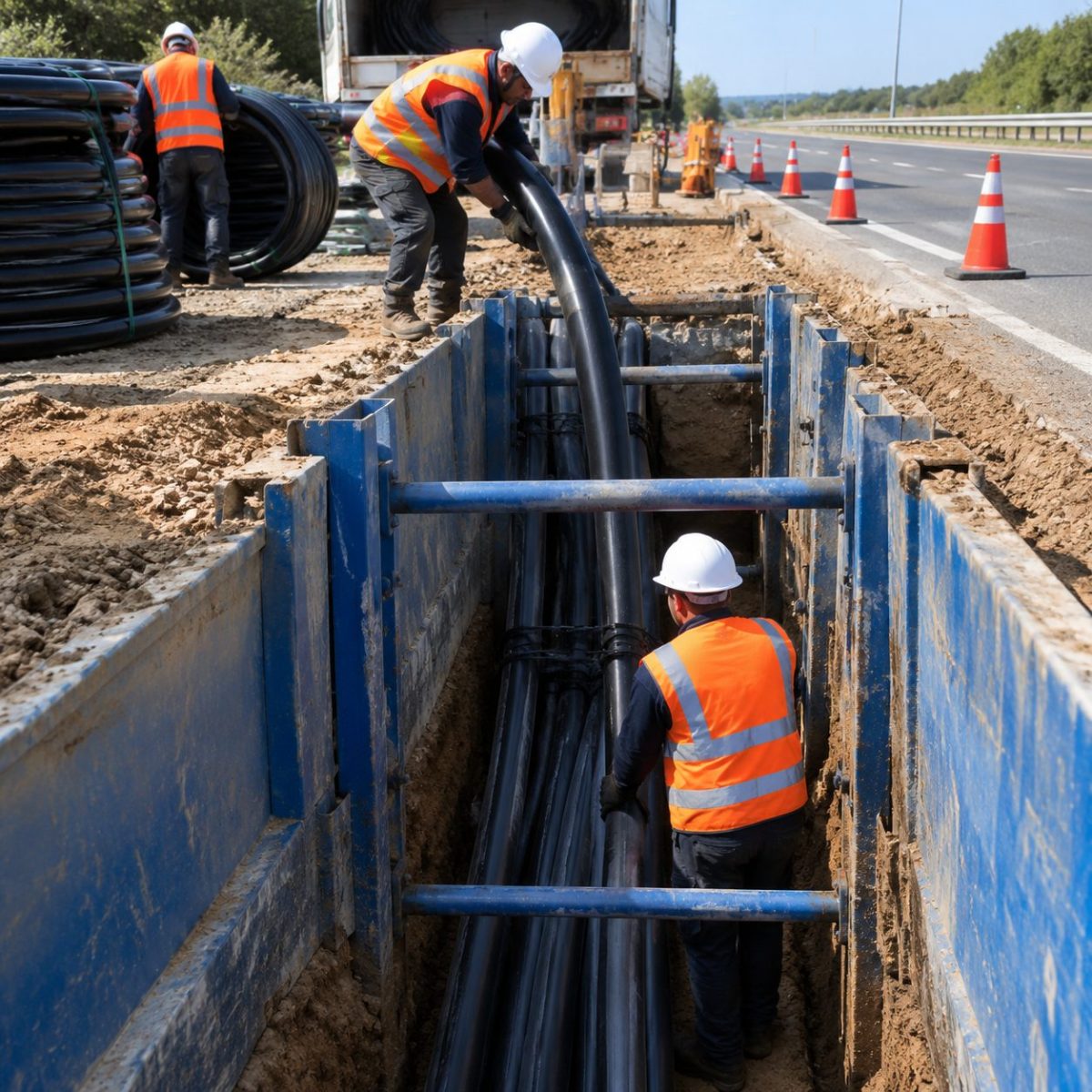 公路机电通信管道长距离气吹穿缆突破：高抗压HDPE硅芯管内壁微摩擦与接驳工法